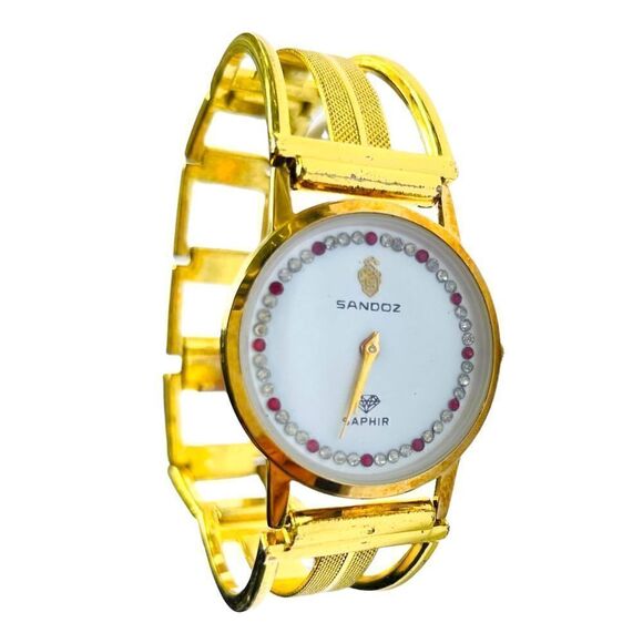 Rare Vintage Watch Sandoz Saphir HC 6026 Gold Plated Sapphire Crystal Watch EUC - Picture 4 of 9
